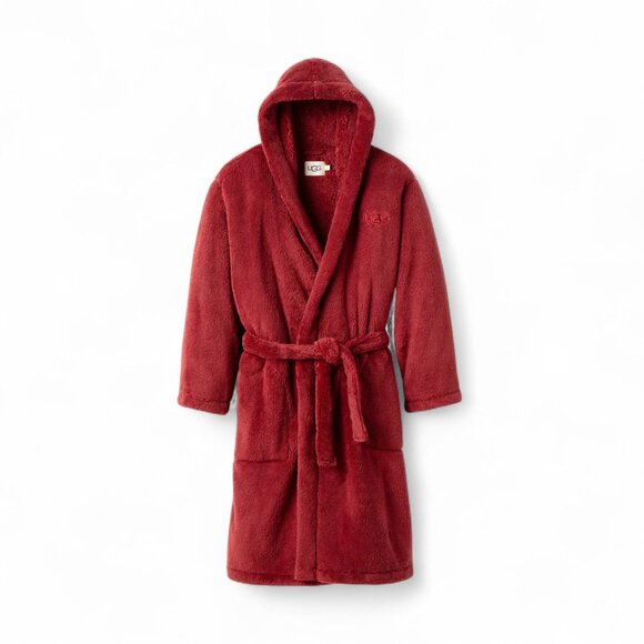 Ugg Men's Hooded Robe Pockets Red Men's Size M/L Luxurious Plush NWT - Picture 2 of 10
